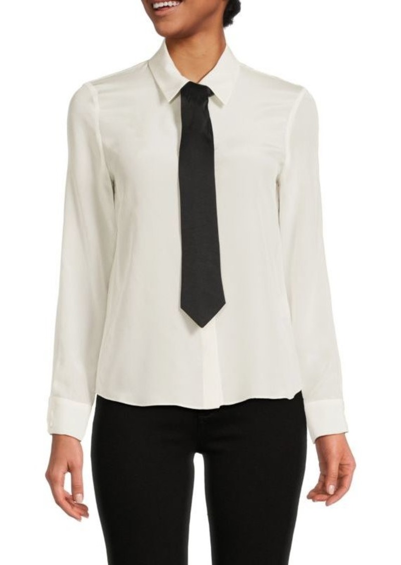 Alice + Olivia Willa 2-In-1 Satin Shirt & Silk Tie Set