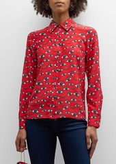 Alice + Olivia Willa Eye Candy Printed Placket Top