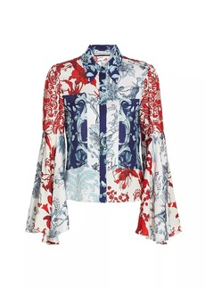 Alice + Olivia Willa Floral Bell-Sleeve Blouse