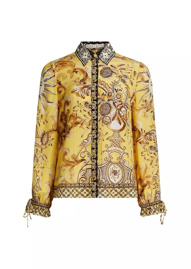 Alice + Olivia Willa Scarf-Print Silk Blouse