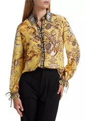 Alice + Olivia Willa Scarf-Print Silk Blouse