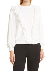 Alice + Olivia Carrie Ruffle Front Sweatshirt in Off White at Nordstrom