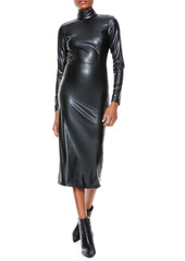 Alice + Olivia Delora Long Sleeve Faux Leather Midi Dress in Black at Nordstrom