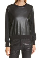 Alice + Olivia Natalie Faux Leather Front Sweatshirt in Black at Nordstrom