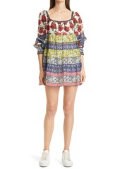 Alice + Olivia Rowen Floral Patchwork Puff Sleeve Tunic Dress