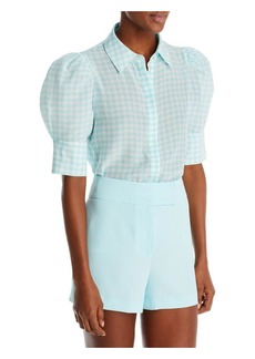 Alice + Olivia Womens Houndstooth Colllared Blouse