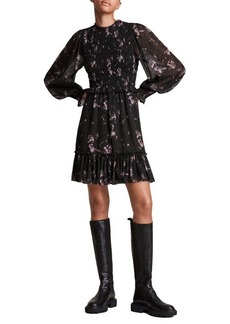 AllSaints Ayla Vimur Clip Dot Floral Long Sleeve Dress in Black at Nordstrom