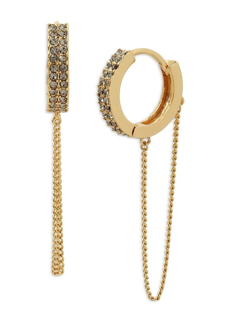 Allsaints Chain Drop Pave Huggie Hoop Earrings in Gold Tone