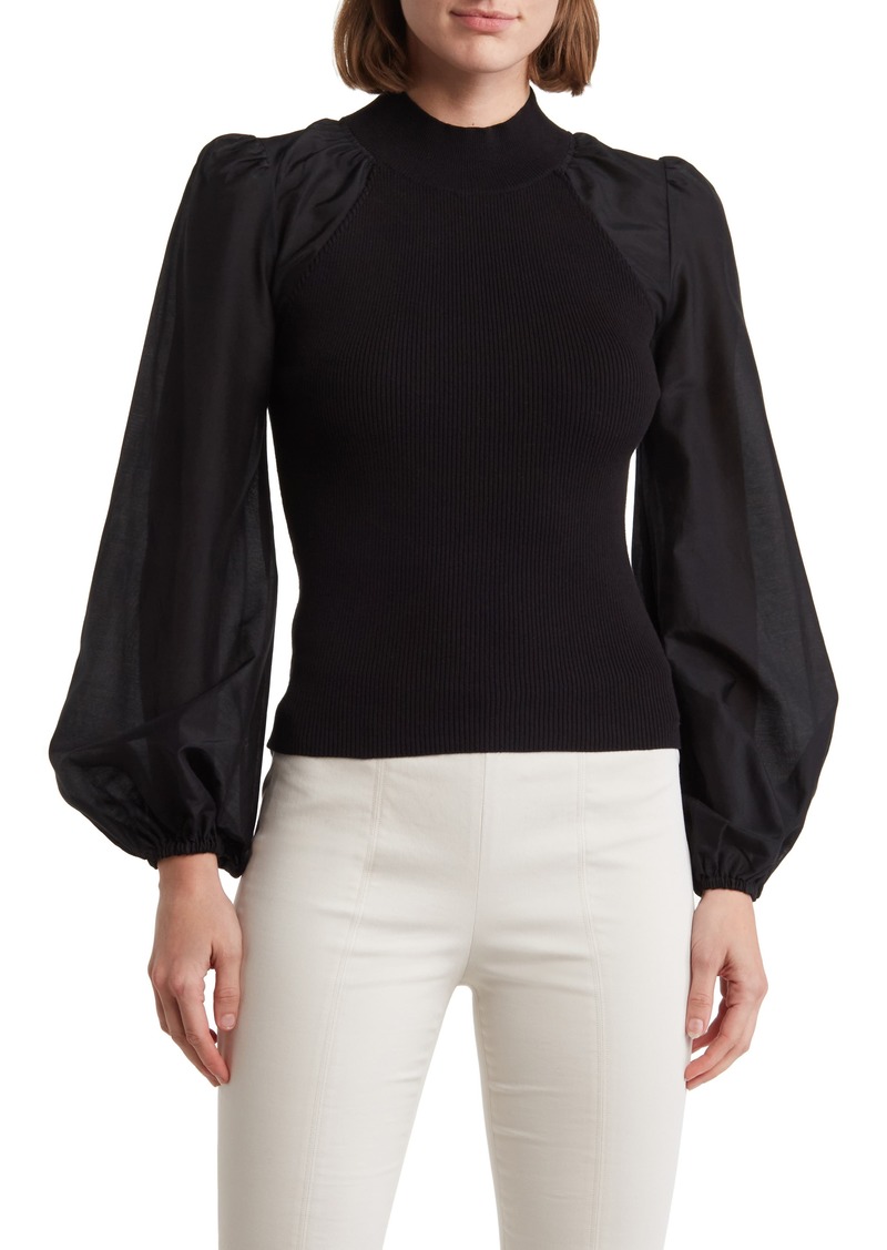 AllSaints Cleo Cotton & Silk Top in Black at Nordstrom Rack