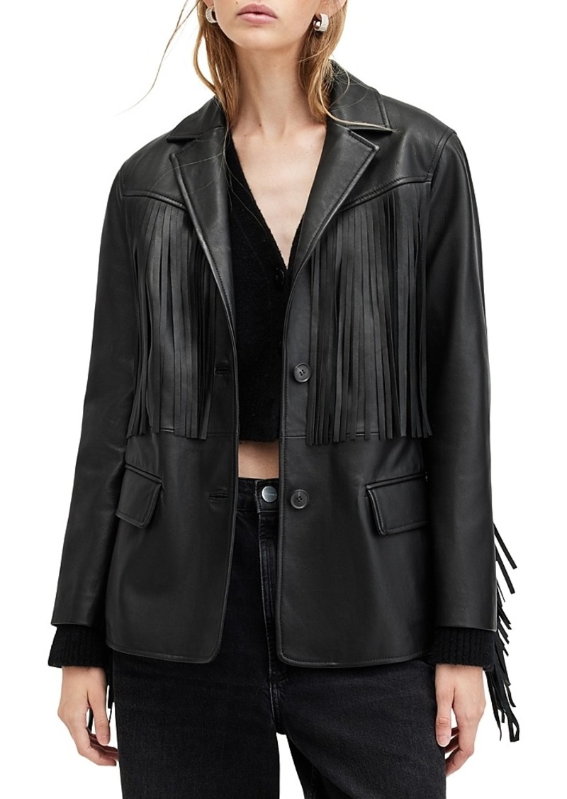 Allsaints Corinna Leather Fringe Blazer