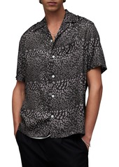 AllSaints Cosmo Print Short Sleeve Button-Up Shirt in Jet Black at Nordstrom Rack