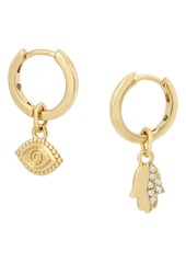 AllSaints Crystal Mix Charm Huggie Hoop Earrings in Gold at Nordstrom Rack