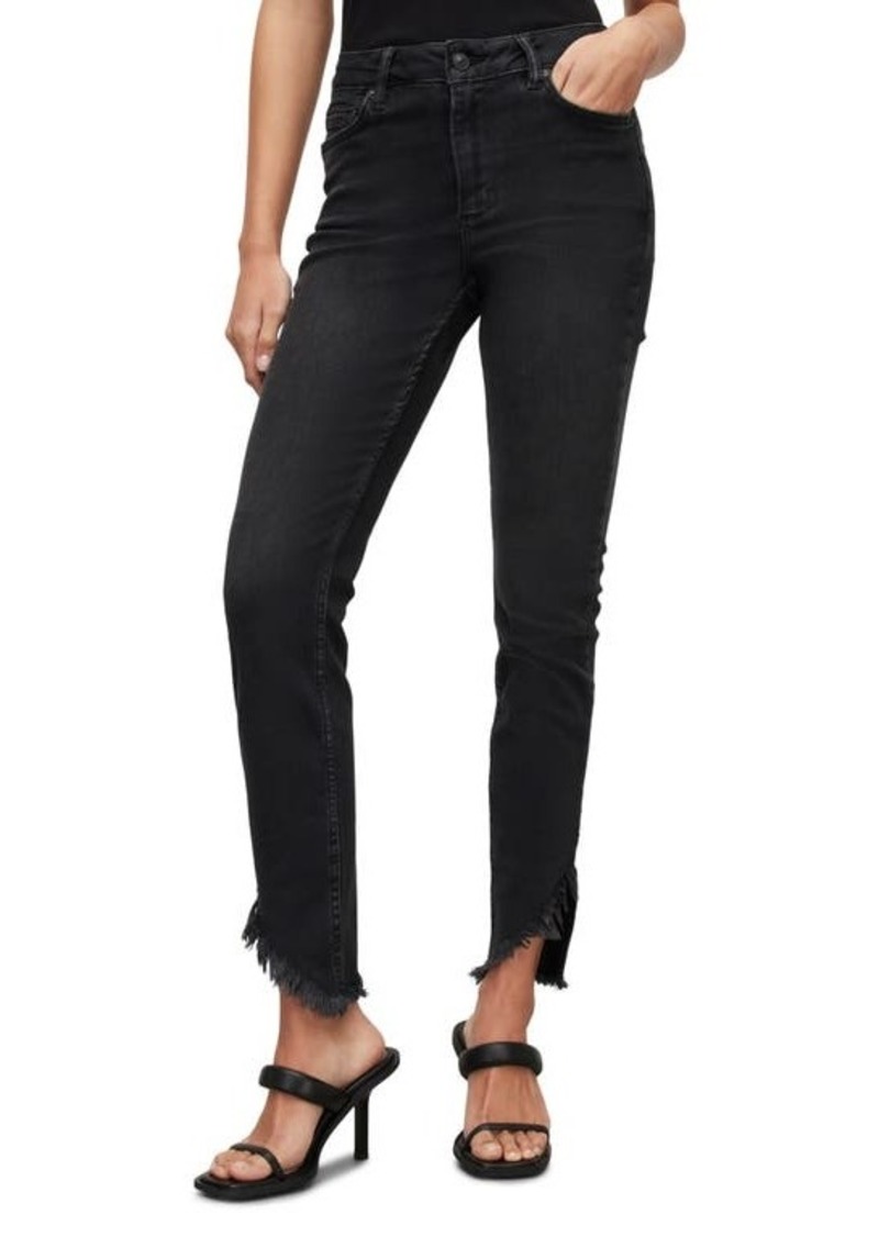 AllSaints Dax Frayed Asymmetric Hem Skinny Jeans