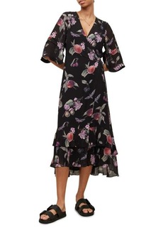 AllSaints Delana Soleil Floral Print Wrap Dress in Black at Nordstrom