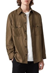 AllSaints Division Cotton Button-Up Shirt in Khaki Green at Nordstrom