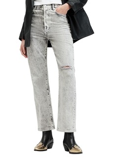 Allsaints Edie High Rise Ankle Straight Jeans in Snow Grey