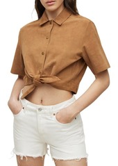 AllSaints Evady Tie-Hem Short Sleeve Suede Shirt