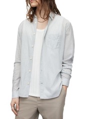 AllSaints Formentera Pinstripe Cotton Blend Button-Up Shirt