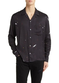 AllSaints Galaxy Print Satin Button-Up Shirt