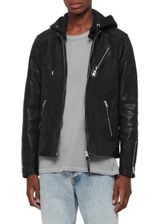 AllSaints Harwood Hooded Leather Jacket in Black at Nordstrom