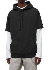 AllSaints Hunter Cotton Short Sleeve Hoodie in Washed Black/Optic White at Nordstrom