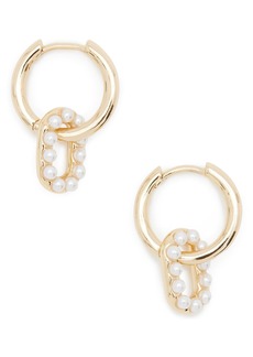 AllSaints Imitation Pearl Oval Drop Huggie Hoop Earrings in Pearl/Gold at Nordstrom Rack