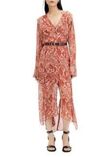 AllSaints Liana Waimea Snakeskin Print Long Sleeve High-Low Dress