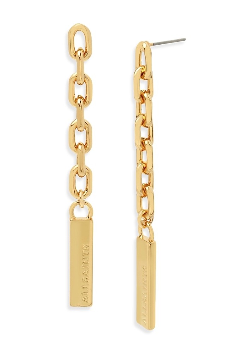 Allsaints Logo Etched Chain Link Linear Drop Earrings