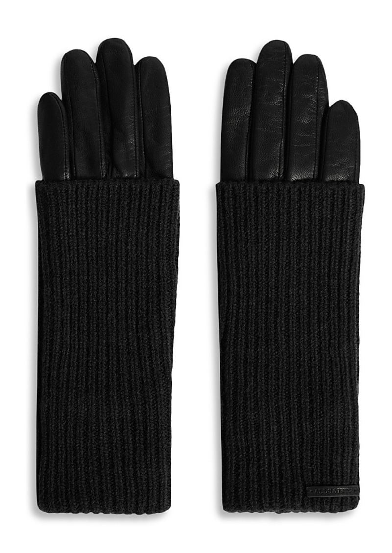 Allsaints Long Knit Cuff Leather Gloves