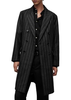 AllSaints Lovell Stripe Double Breasted Longline Wool & Cashmere Blend Coat