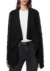 AllSaints Lucia Wool & Leather Cardigan in Black at Nordstrom