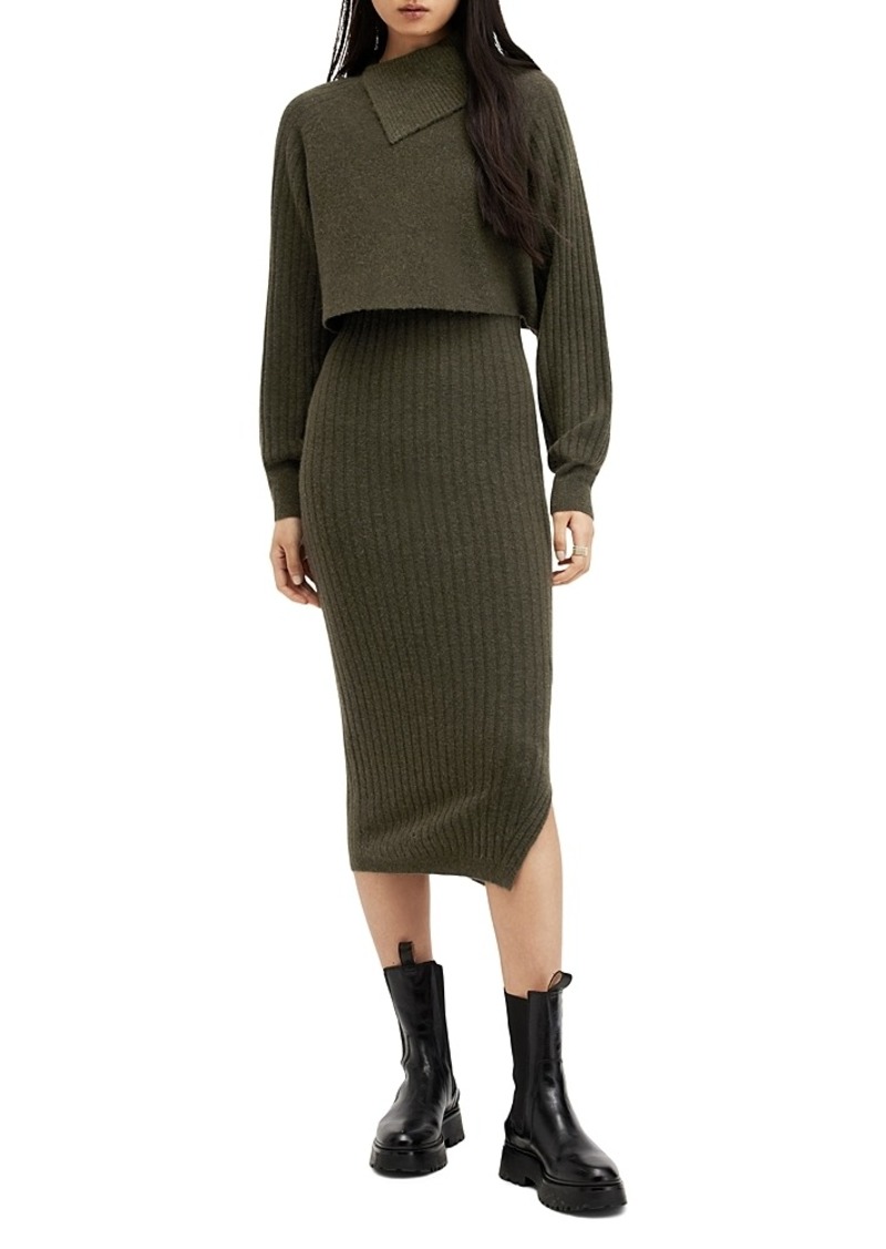 Allsaints Margetta 2-in-1 Ribbed Midi Dress