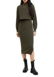 AllSaints Margetta Long Sleeve Two-Piece Wool Blend Rib Sweater & Dress