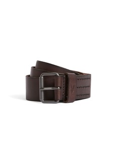 AllSaints Men's 32 MM Flat Strap Leather Casual Belt with Matte Metal Buckle