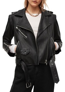 AllSaints Morgan Convertible Leather Biker Jacket in Black at Nordstrom