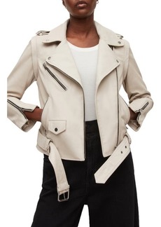 AllSaints Morgan Convertible Leather Biker Jacket in White at Nordstrom