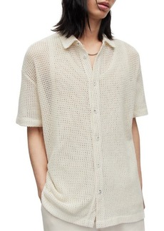 AllSaints Munro Open Stitch Short Sleeve Cotton Button-Up Shirt