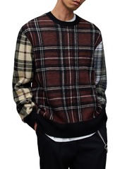 AllSaints Ness Plaid Wool Blend Crewneck Sweater in Black/Maroon Red at Nordstrom Rack