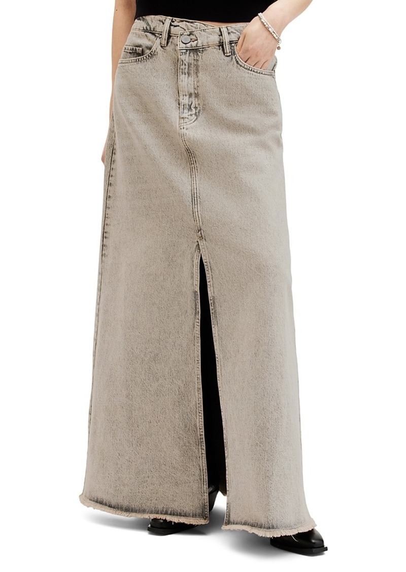 Allsaints Noir Denim Maxi Skirt