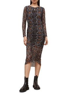 AllSaints Norma Snakeskin Print Long Sleeve Body-Con Dress in Grey at Nordstrom