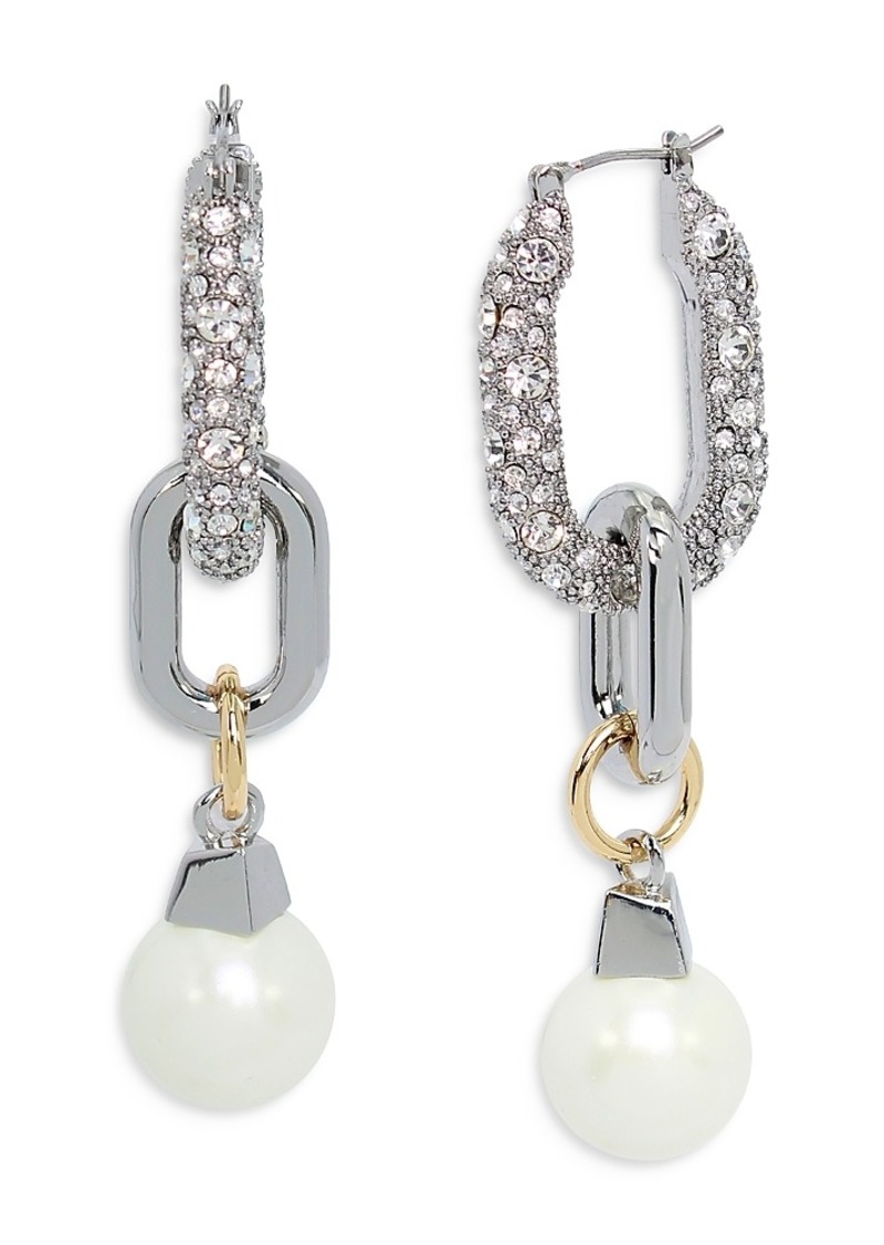 Allsaints Pave Link & Imitation Pearl Linear Drop Earrings