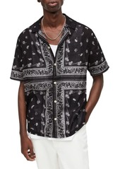 AllSaints Pima Paisley Short Sleeve Button-Up Shirt in Jet Black at Nordstrom