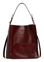AllSaints Polly Croc Embossed Leather North/South Tote with Removable Pouch in Burnt Sienna Red at Nordstrom