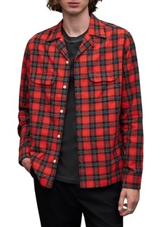 AllSaints Recon Realxed Fit Plaid Long Sleeve Camp Shirt