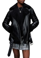 AllSaints Rei Genuine Shearling & Leather Moto Jacket