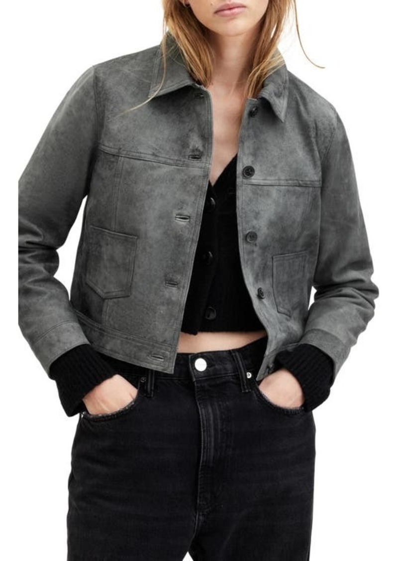 AllSaints Remy Crop Leather Shirt Jacket