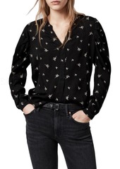 AllSaints Rosi Embroidered Print Blouse in Black at Nordstrom