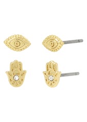 AllSaints Set of 2 Crystal Hamsa & Eye Stud Earrings in Gold at Nordstrom Rack