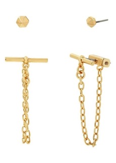 AllSaints Set of 2 Hexagon Stud & Drape Toggle Earrings