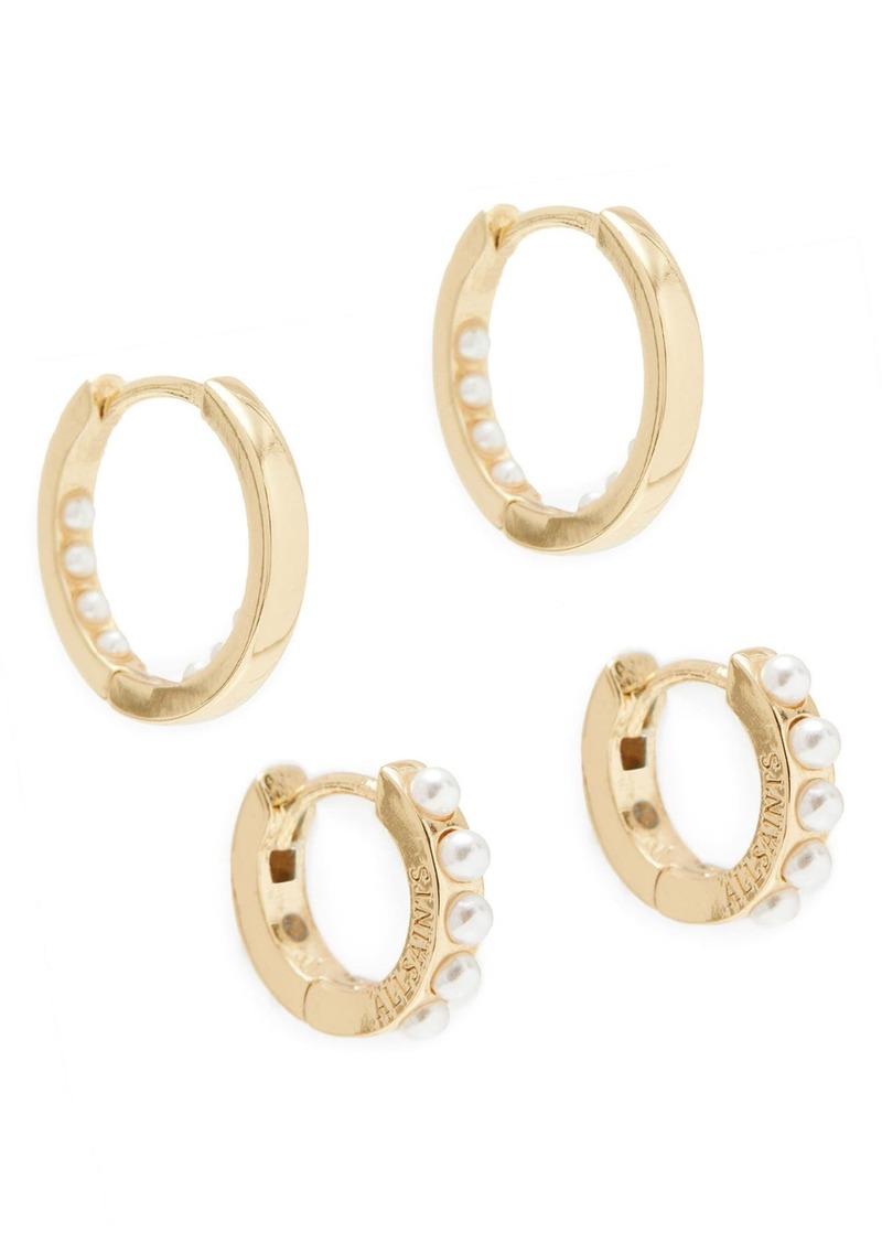 AllSaints Set of 2 Imitation Pearl Huggie Hoop Earrings in Pearl/Gold at Nordstrom Rack